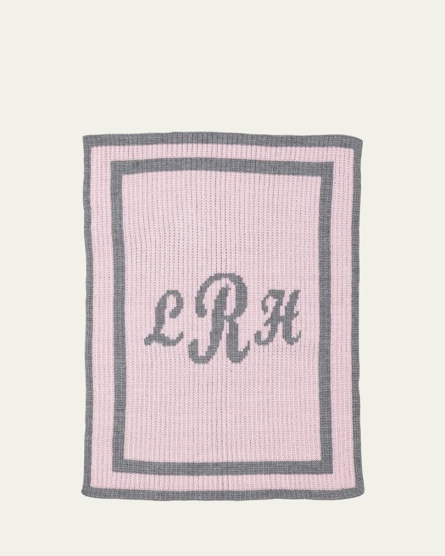 Monogram Knit Striped-Trim Baby Blanket, Pink